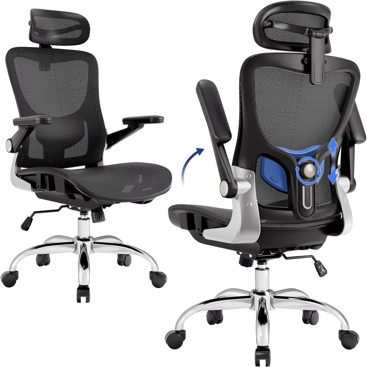 marrap Ergonomic Chair，Mesh Office Chair with 3D Adjustable Armrests and Lumbar Support, High Back Computer Chair with Adjustable Headrest,SGS Gas Clylinder，Black